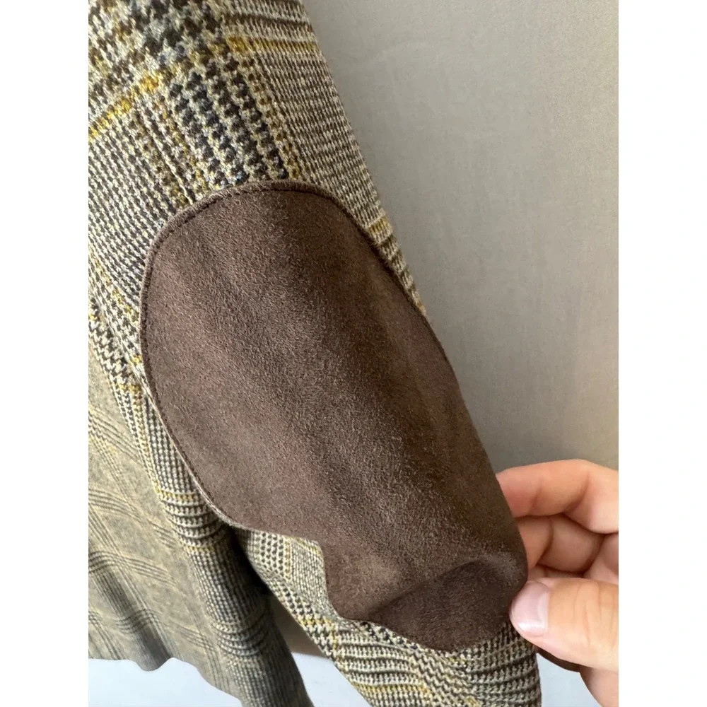 Canali Mens Wool Cashmere Glen Plaid Blazer Elbow Patches Made in Italy 42R